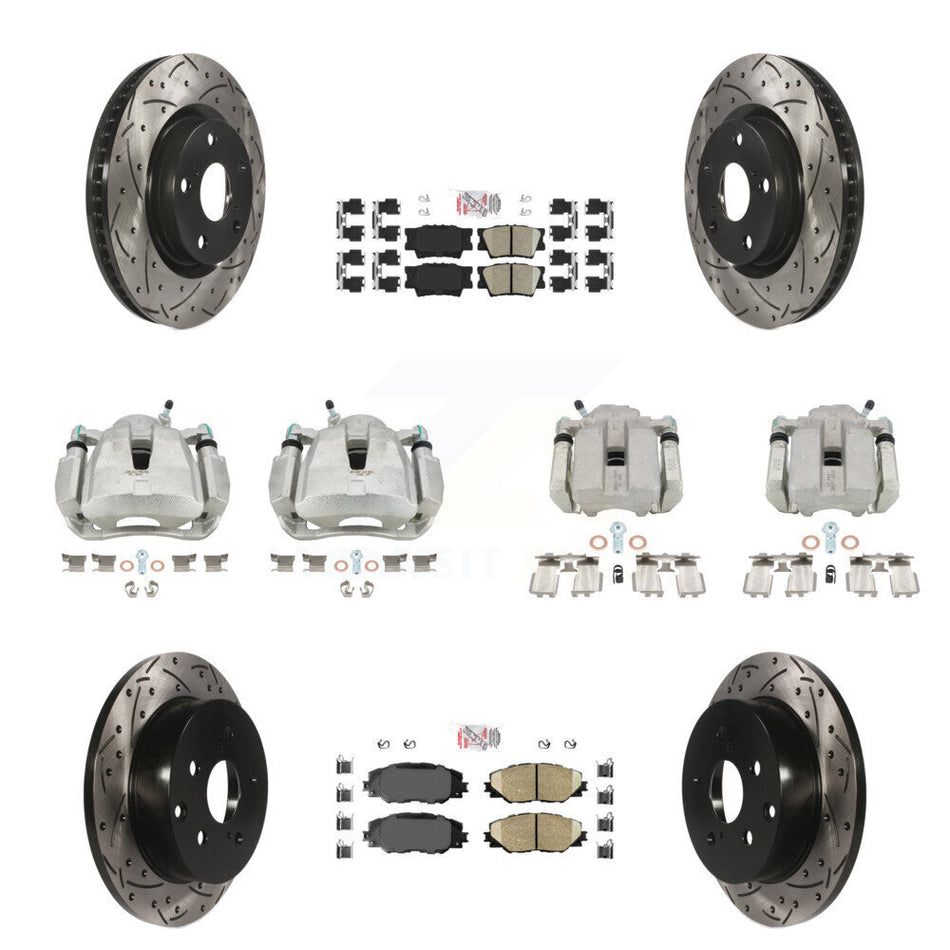 Front Rear Disc Brake Coated Caliper Drilled Slotted Rotors And Ceramic Pads Kit (10Pc) For Toyota RAV4 KCD-100439N
