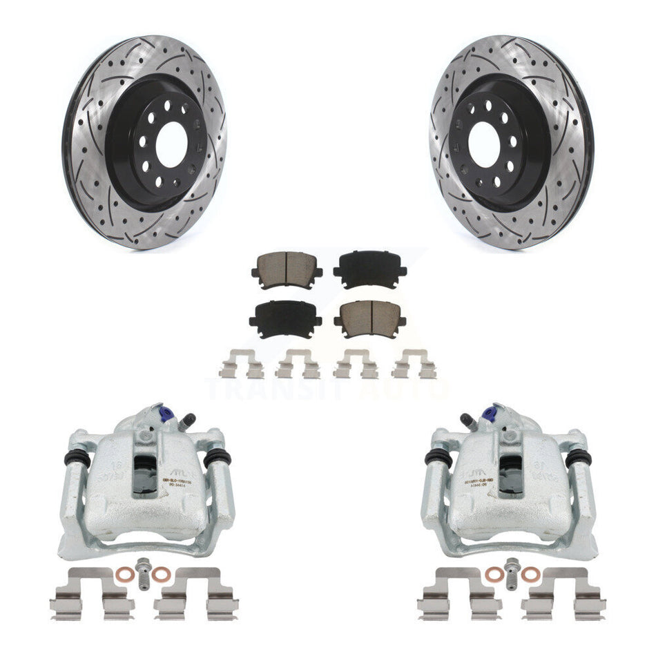 Rear Disc Brake Coated Caliper Drilled Slotted Rotors And Ceramic Pads Kit For Volkswagen CC Passat KCD-100440C