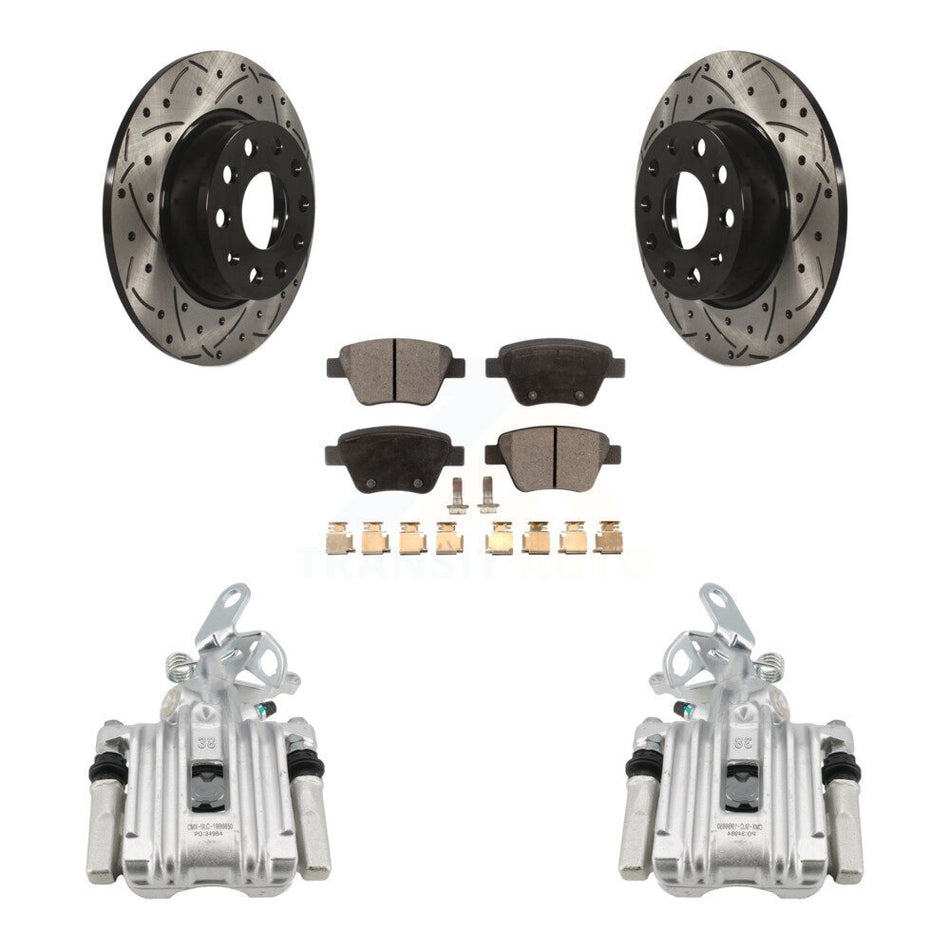 Rear Brake Caliper Drill Slotted Rotor Semi-Metallic Pad Kit For Volkswagen Jetta Beetle KCD-100440P