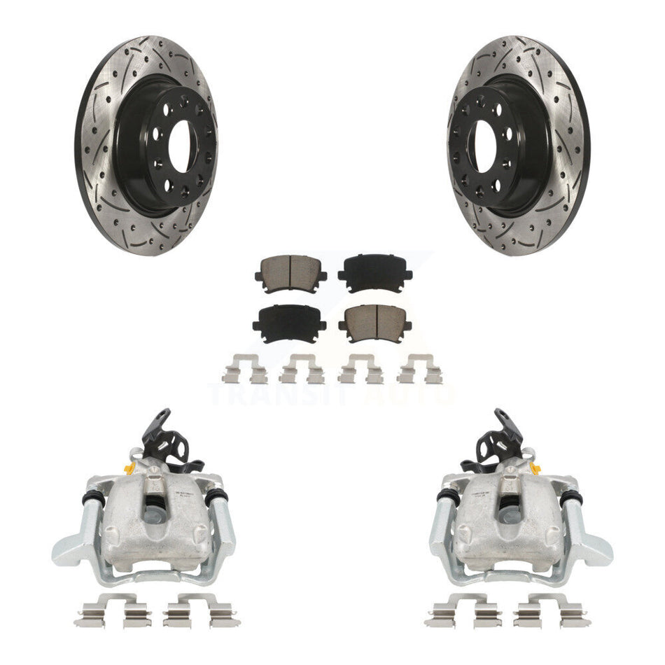 Rear Disc Brake Coated Caliper Drilled Slotted Rotors And Ceramic Pads Kit For 2010 Volkswagen Jetta TDI Cup Edition with 2.0L DIESEL engine With 282mm Diameter Rotor KCD-100441C by Transit Auto