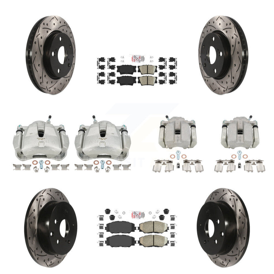 Front Rear Disc Brake Coated Caliper Drilled Slotted Rotors And Ceramic Pads Kit (10Pc) For Toyota RAV4 KCD-100441N