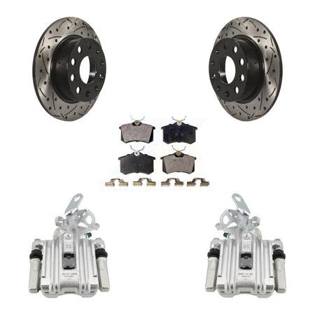 Rear Brake Caliper Drill Slot Rotor Semi-Metallic Pad Kit For Volkswagen Jetta Beetle A3 KCD-100441P