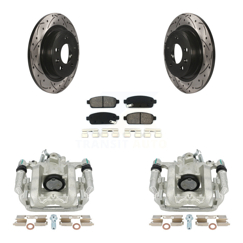 Rear Disc Brake Coated Caliper Drilled Slotted Rotors And Semi-Metallic Pads Kit For 2013 Chevrolet Cruze LT LTZ With 292mm Diameter Rotor KCD-100441S by Transit Auto