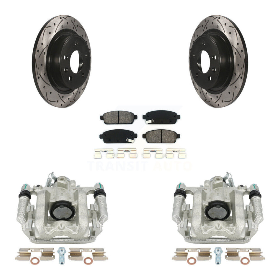 Rear Disc Brake Coated Caliper Drilled Slotted Rotors And Semi-Metallic Pads Kit For 2013 Chevrolet Cruze LT LTZ With 292mm Diameter Rotor KCD-100441S