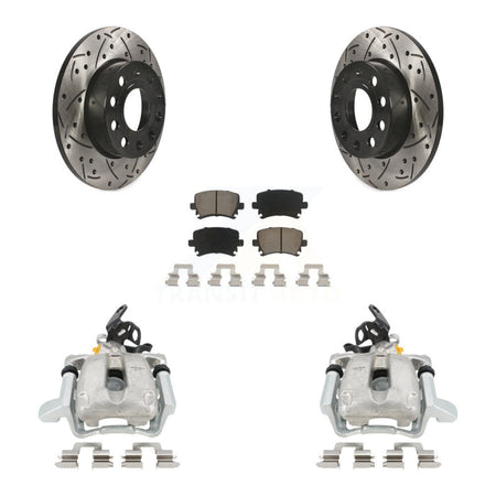 Rear Disc Brake Coated Caliper Drilled Slotted Rotors And Ceramic Pads Kit For Volkswagen Jetta With 260mm Diameter Rotor KCD-100442C by Transit Auto