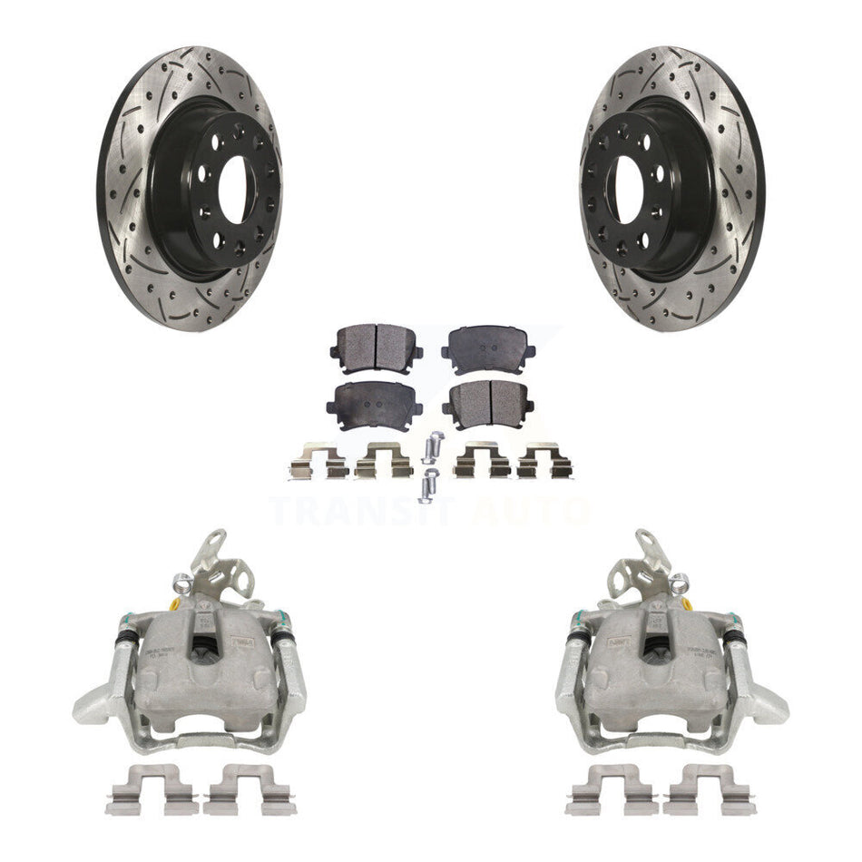 Rear Disc Brake Coated Caliper Drilled Slotted Rotors And Semi-Metallic Pads Kit For Volkswagen GTI Audi A3 Quattro With 282mm Diameter Rotor KCD-100442P