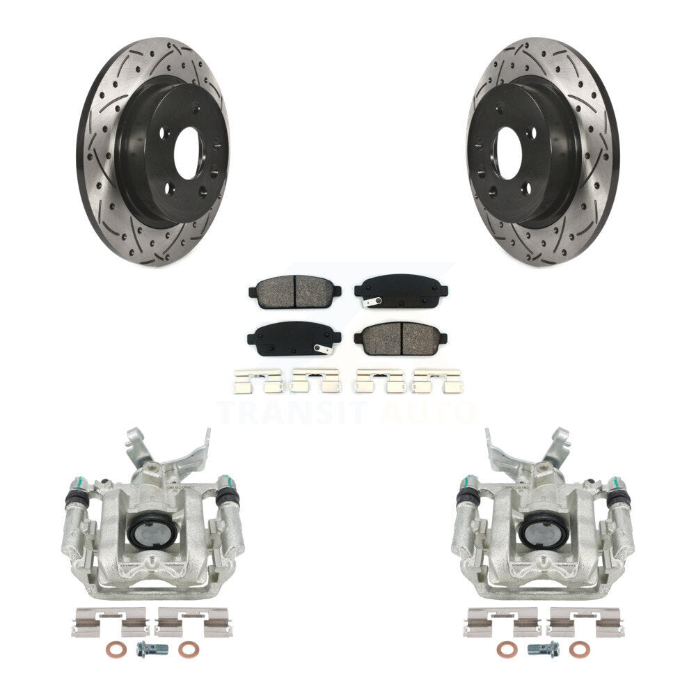 Rear Disc Brake Coated Caliper Drilled Slotted Rotors And Semi-Metallic Pads Kit For Chevrolet Buick Encore Sonic Trax KCD-100442S by Transit Auto