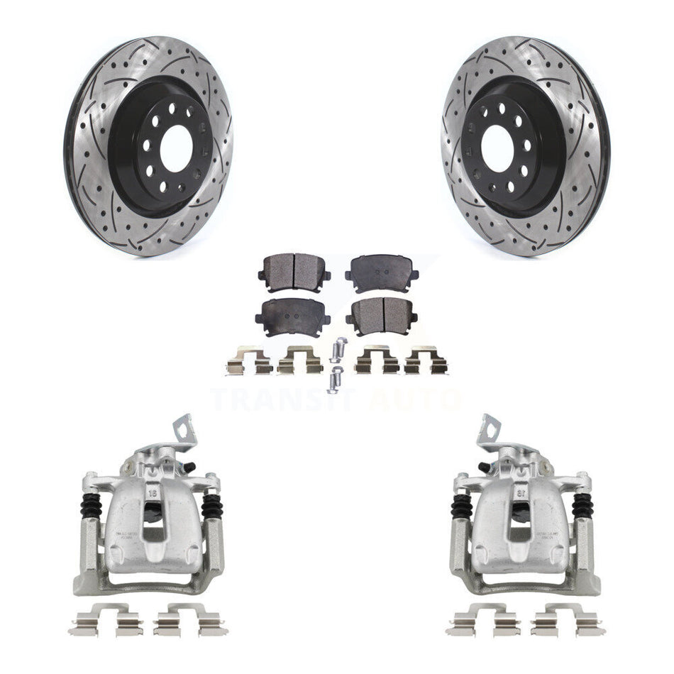 Rear Brake Caliper Drill Slot Rotors Semi-Metallic Pad Kit For 2009 Volkswagen Passat CC KCD-100443P