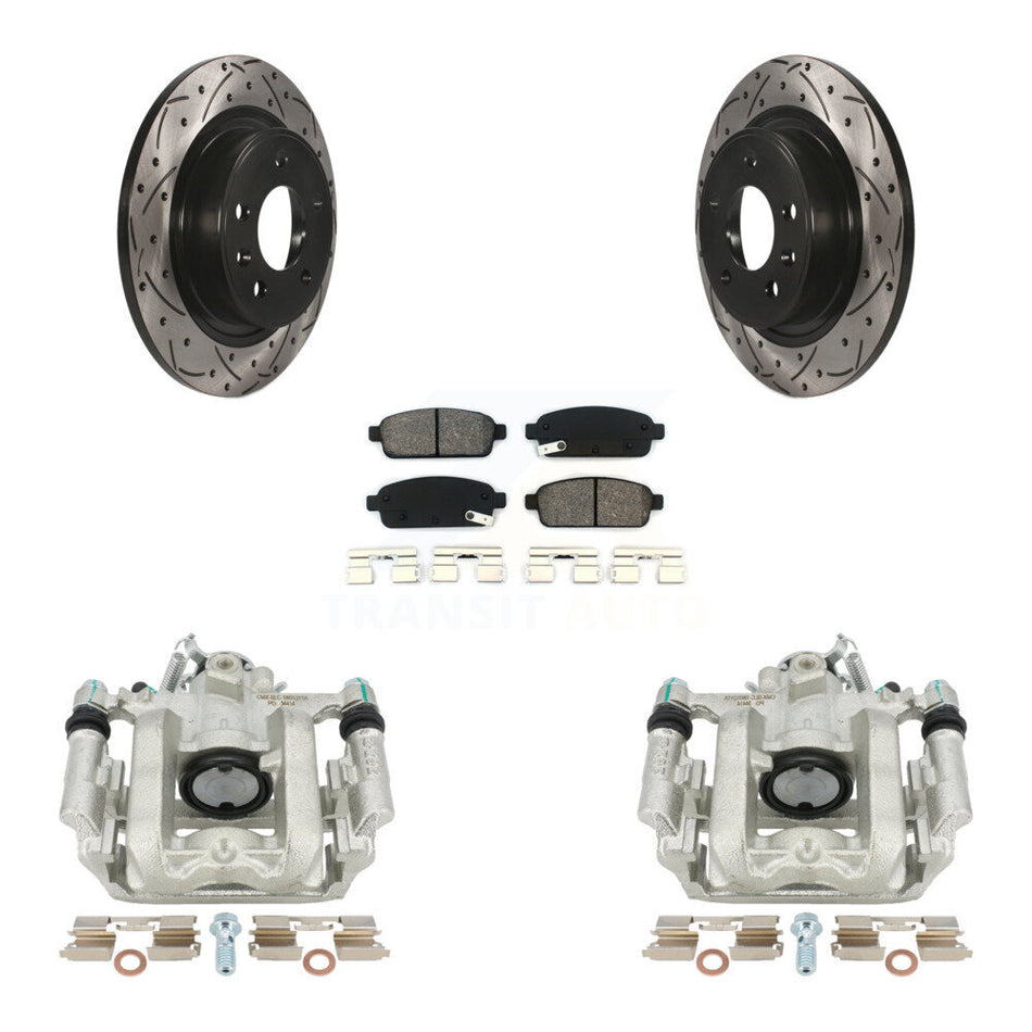Rear Disc Brake Coated Caliper Drilled Slotted Rotors And Semi-Metallic Pads Kit For Chevrolet Cruze Volt Cadillac ELR KCD-100443S