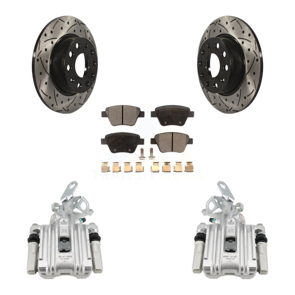Rear Brake Caliper Drill Slotted Rotors Ceramic Pad Kit For Volkswagen Jetta Beetle Golf KCD-100443T