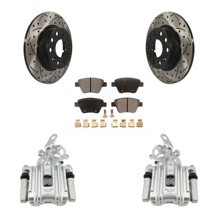 Rear Brake Caliper Drill Slotted Rotors Ceramic Pad Kit For Volkswagen Jetta Beetle Golf KCD-100443T