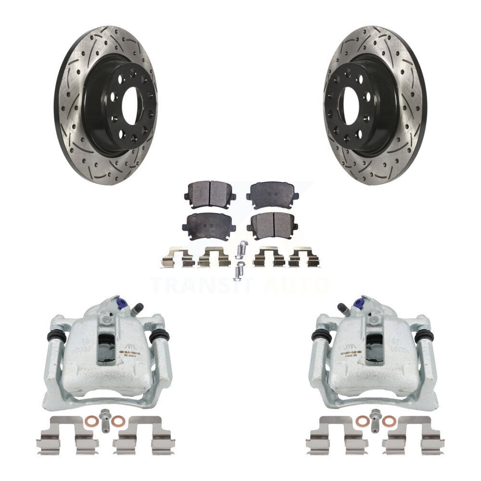 Rear Disc Brake Coated Caliper Drilled Slotted Rotors And Semi-Metallic Pads Kit For Volkswagen Tiguan CC KCD-100444P