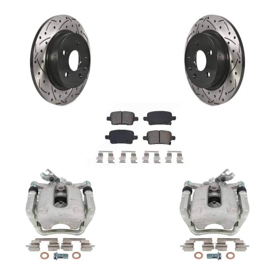 Rear Disc Brake Coated Caliper Drilled Slotted Rotors And Semi-Metallic Pads Kit For 2016 Chevrolet Cruze With 268mm Diameter Rotor KCD-100444S by Transit Auto