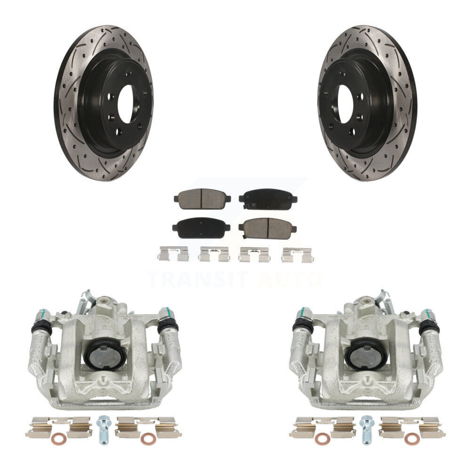 Rear Disc Brake Coated Caliper Drilled Slotted Rotors And Ceramic Pads Kit For 2013 Chevrolet Cruze LT LTZ With 292mm Diameter Rotor KCD-100445C