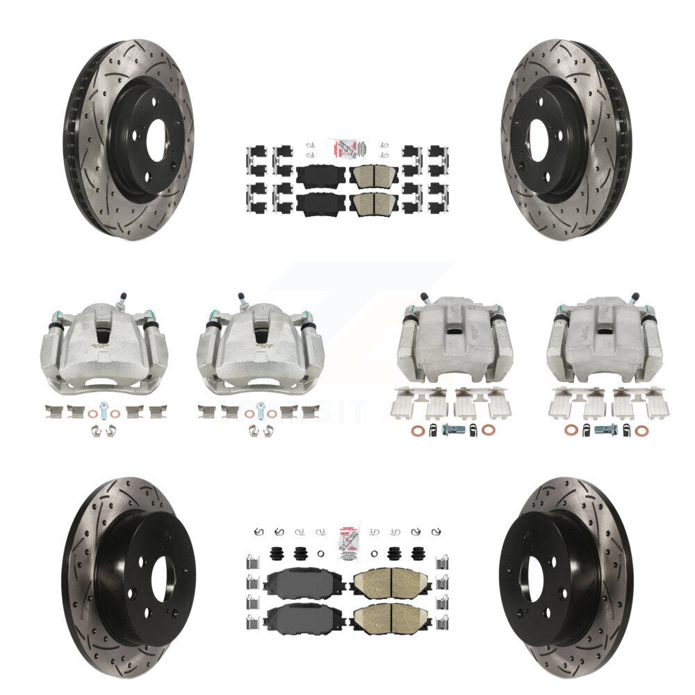 Front Rear Brake Coated Caliper Drill Slot Rotors Ceramic Pad Kit (10Pc) For Toyota RAV4 KCD-100445N