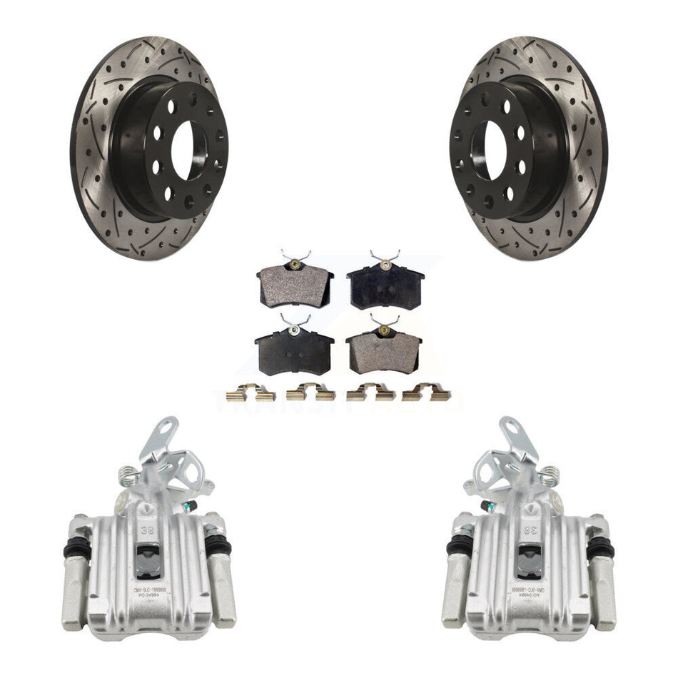 Rear Brake Caliper Drill Slot Rotors Ceramic Pad Kit For Volkswagen Jetta Beetle Audi A3 KCD-100445T