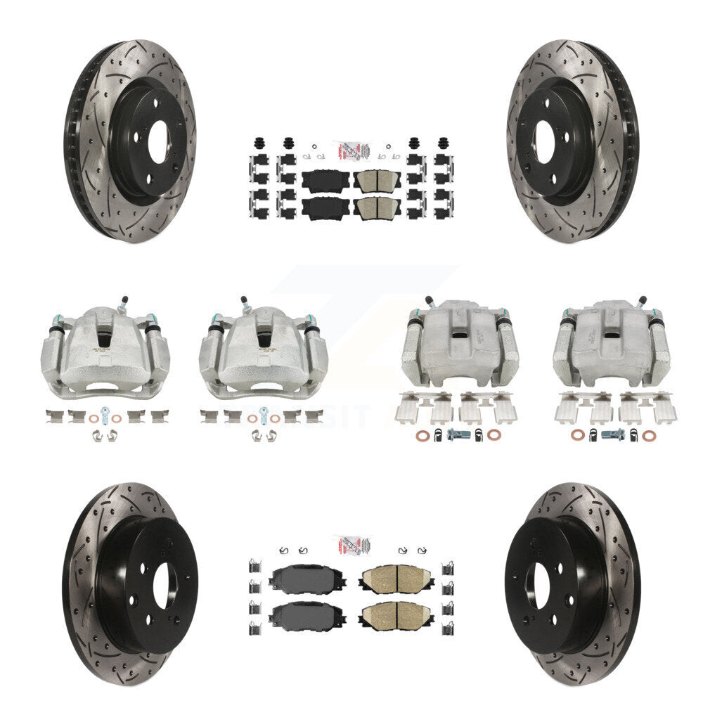 Front Rear Brake Coated Caliper Drill Slot Rotors Ceramic Pad Kit (10Pc) For Toyota RAV4 KCD-100446N