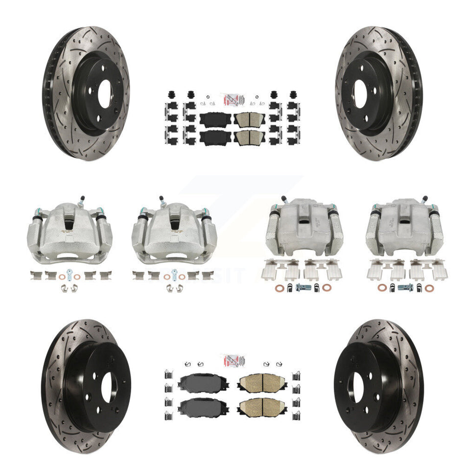 Front Rear Brake Coated Caliper Drill Slot Rotors Ceramic Pad Kit (10Pc) For Toyota RAV4 KCD-100446N