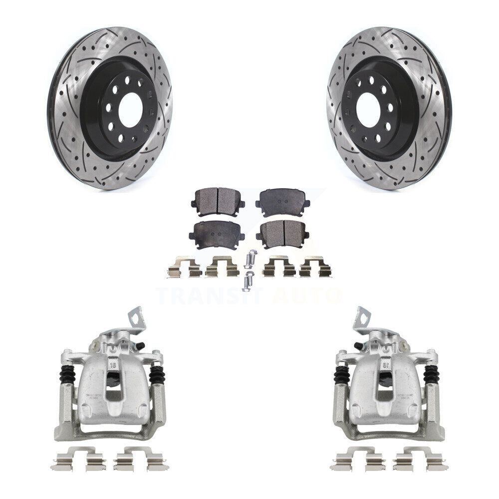Rear Brake Coated Caliper Drill Slot Rotor Ceramic Pad Kit For 2009 Volkswagen Passat CC KCD-100447T