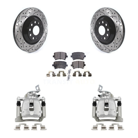 Rear Brake Coated Caliper Drill Slot Rotor Ceramic Pad Kit For 2009 Volkswagen Passat CC KCD-100447T