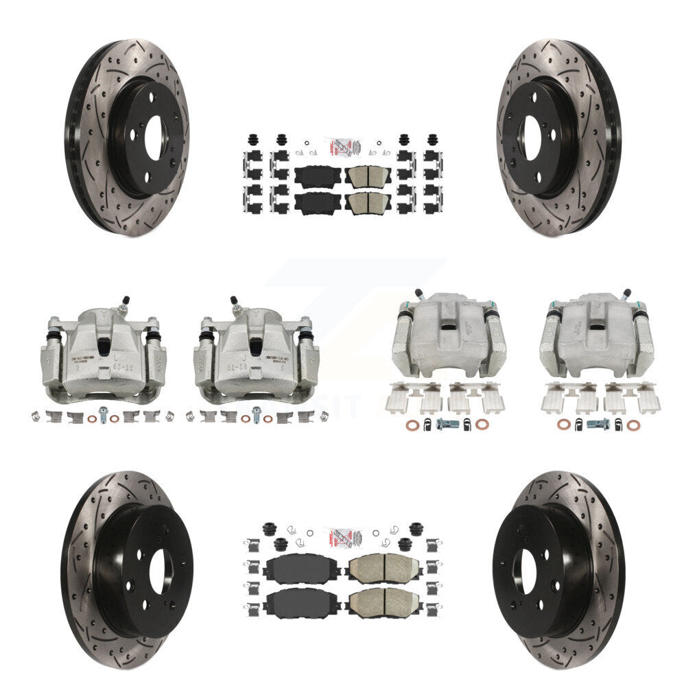 Front Rear Brake Coated Caliper Drill Slot Rotors Ceramic Pad Kit (10Pc) For Toyota RAV4 KCD-100448N