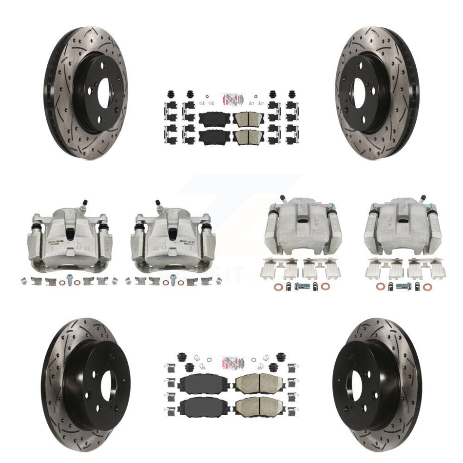 Front Rear Brake Coated Caliper Drill Slot Rotors Ceramic Pad Kit (10Pc) For Toyota RAV4 KCD-100448N