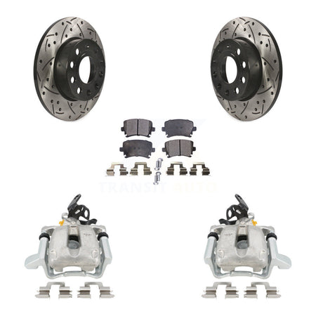 Rear Disc Brake Coated Caliper Drilled Slotted Rotors And Semi-Metallic Pads Kit For Volkswagen Jetta With 260mm Diameter Rotor KCD-100448P by Transit Auto