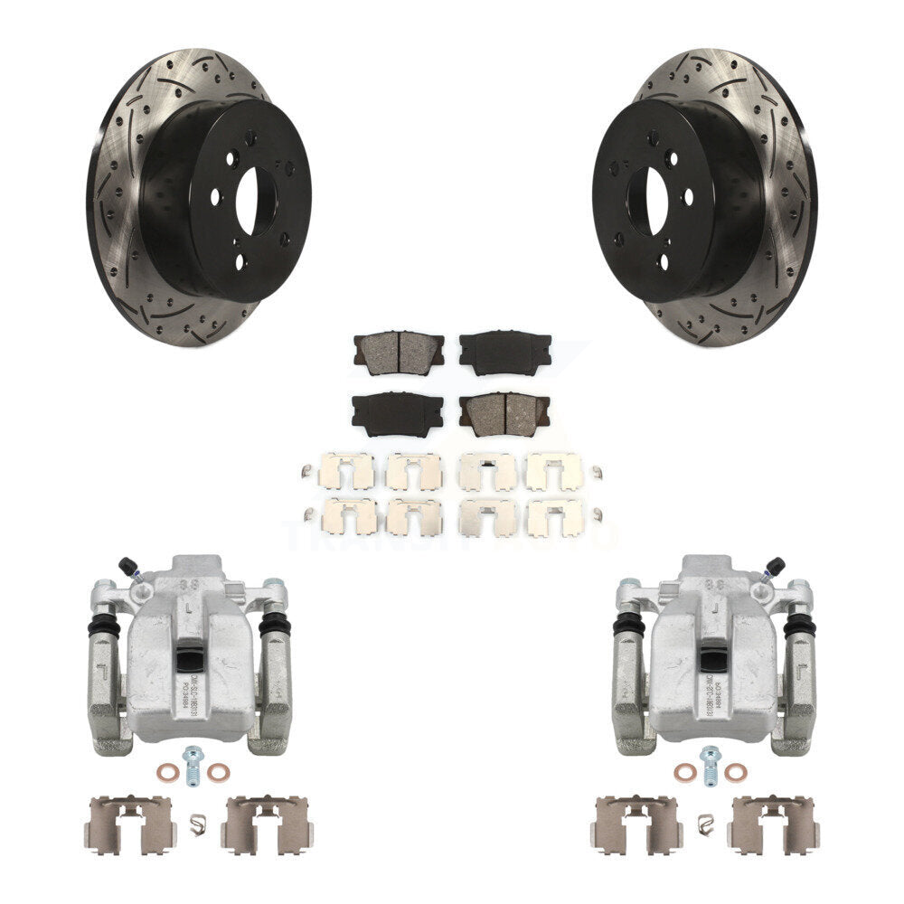 Rear Brake Caliper Drilled Slot Rotor Semi-Metallic Pad Kit For Toyota Camry Lexus ES350 KCD-100449S