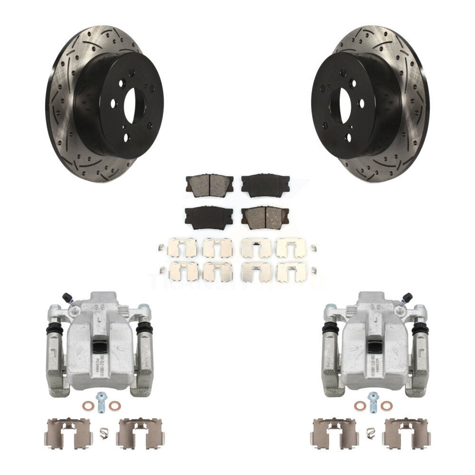 Rear Brake Caliper Drilled Slot Rotor Semi-Metallic Pad Kit For Toyota Camry Lexus ES350 KCD-100449S