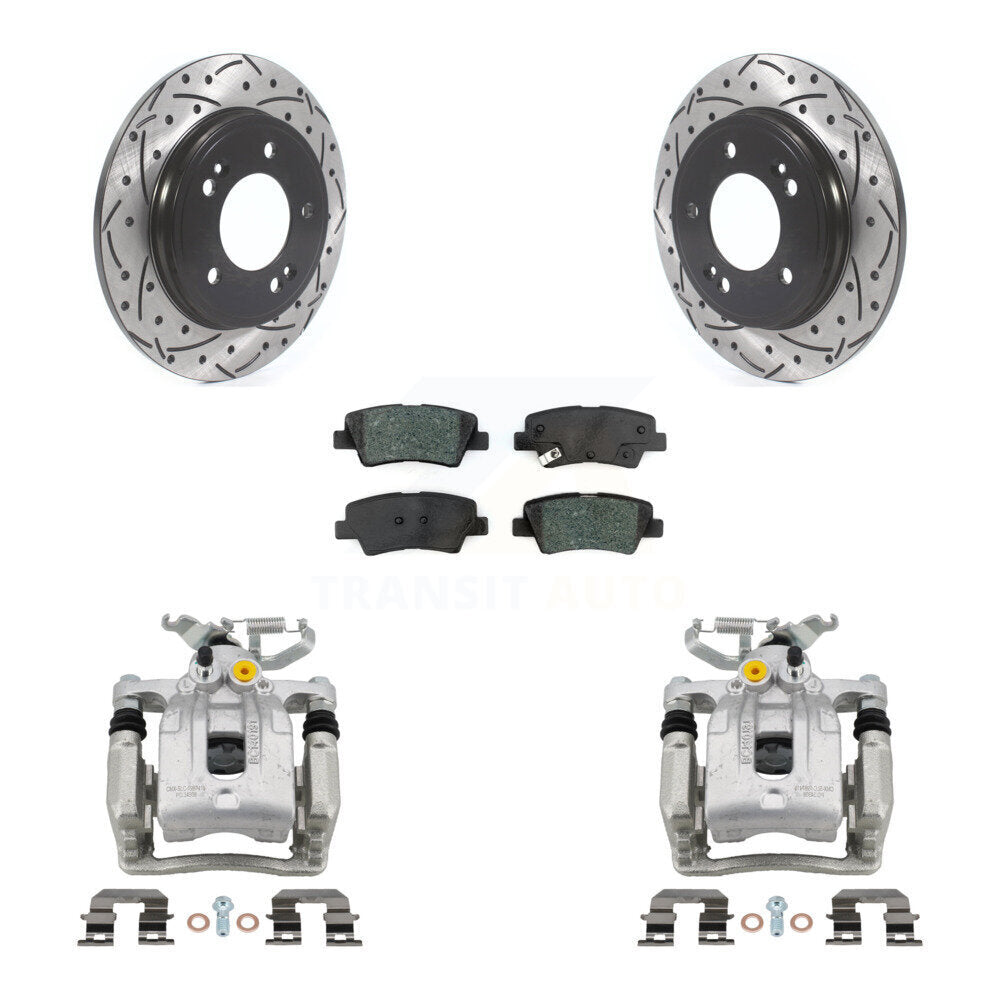 Rear Brake Caliper Drilled Slot Rotor Semi-Metallic Pad Kit For Hyundai Elantra Kia Niro KCD-100450S