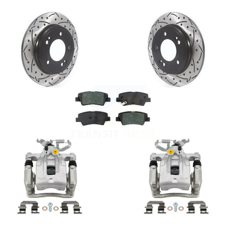 Rear Brake Caliper Drilled Slot Rotor Semi-Metallic Pad Kit For Hyundai Elantra Kia Niro KCD-100450S