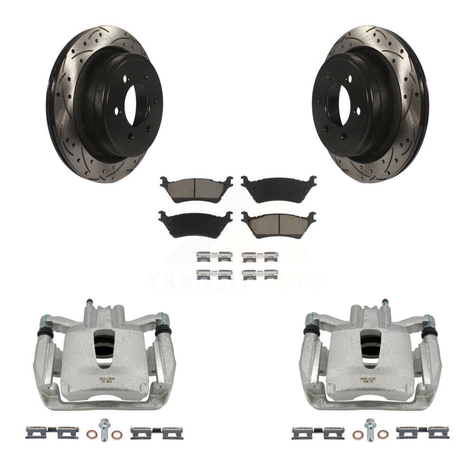 Rear Disc Brake Coated Caliper Drilled Slotted Rotors And Ceramic Pads Kit For Ford F-150 KCD-100451C
