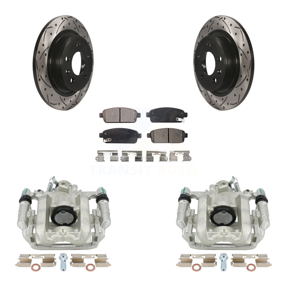 Rear Disc Brake Coated Caliper Drilled Slotted Rotors And Semi-Metallic Pads Kit For 2013 Chevrolet Cruze LT LTZ With 292mm Diameter Rotor KCD-100451P by Transit Auto