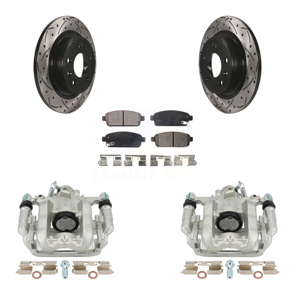 Rear Disc Brake Coated Caliper Drilled Slotted Rotors And Semi-Metallic Pads Kit For 2013 Chevrolet Cruze LT LTZ With 292mm Diameter Rotor KCD-100451P by Transit Auto