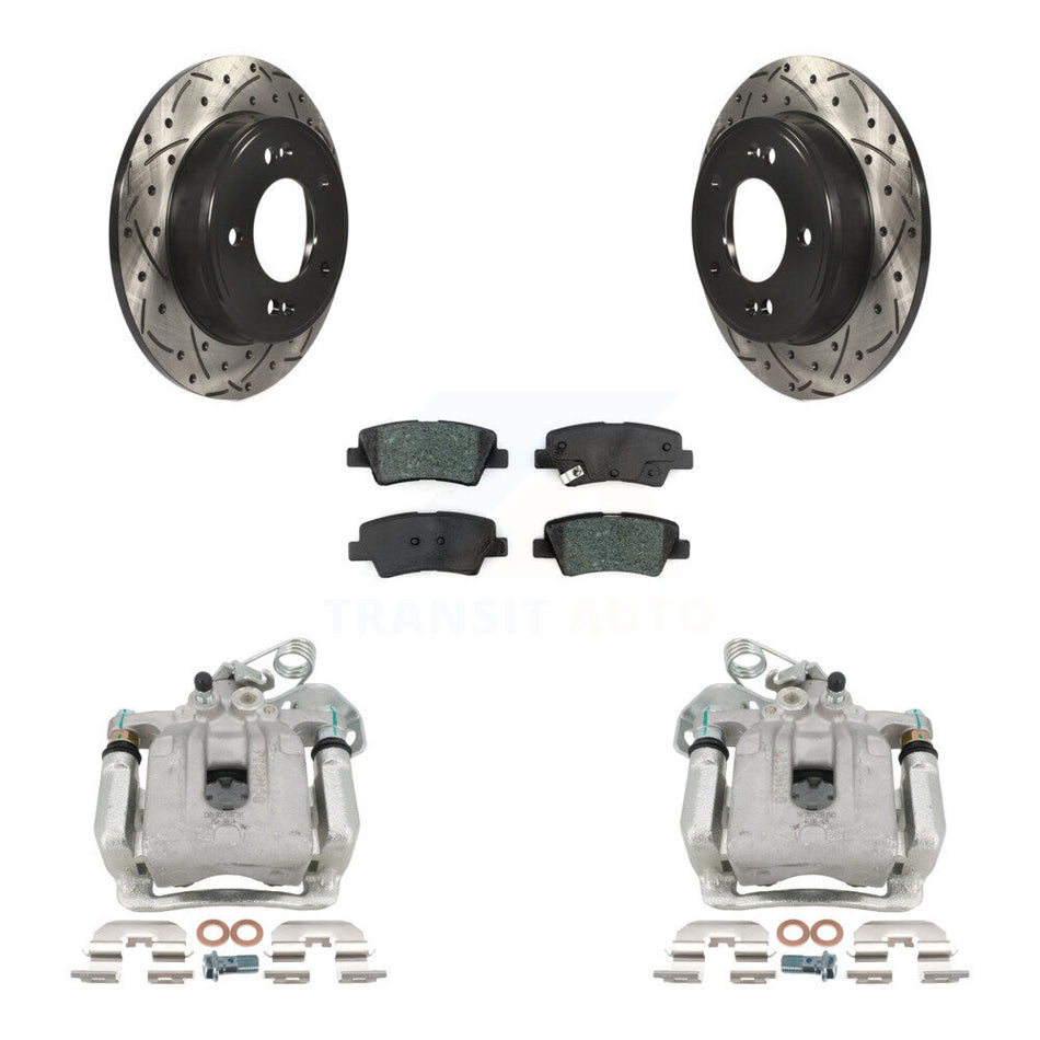 Rear Brake Caliper Drill Slot Rotor Semi-Metallic Pad Kit For 17-20 Hyundai Elantra 2.0L KCD-100451S