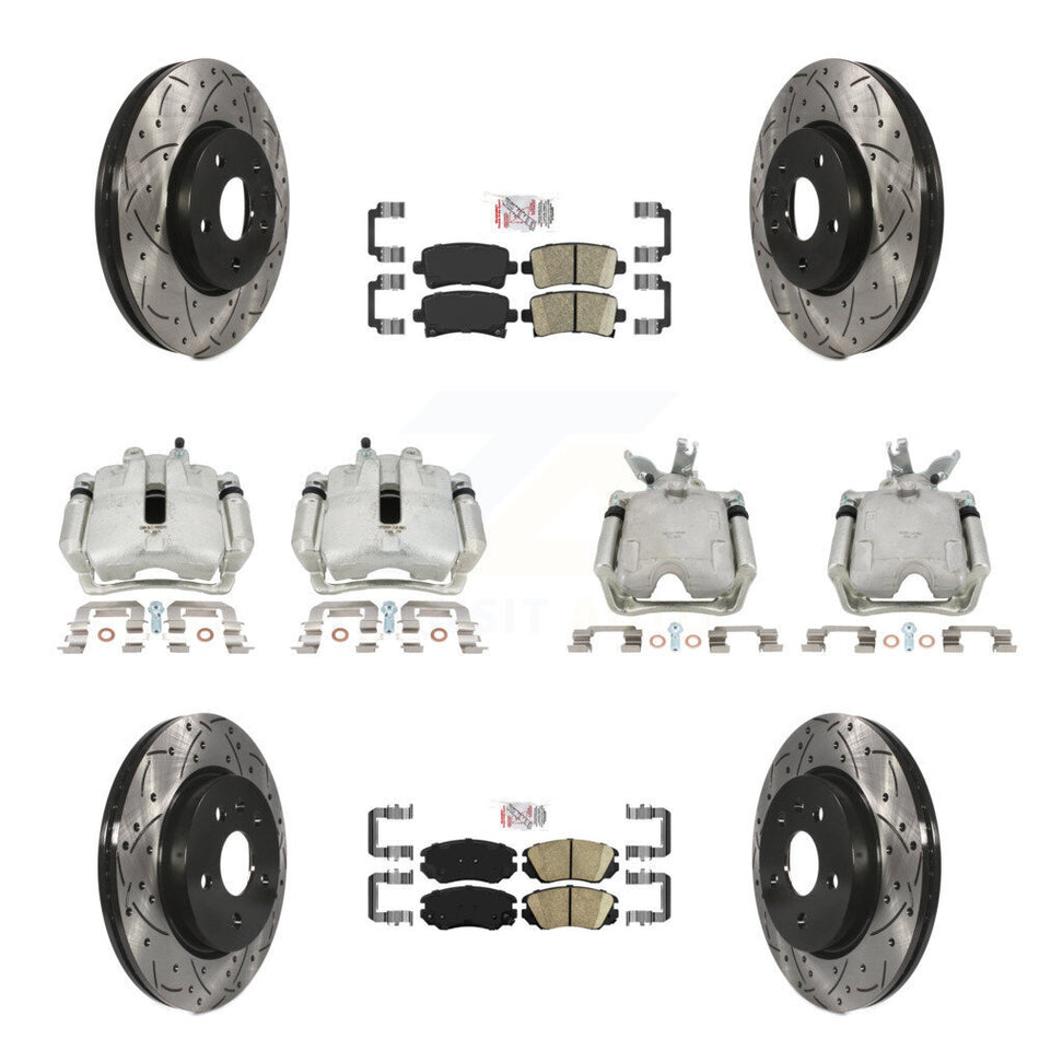 Front Rear Disc Brake Coated Caliper Drilled Slotted Rotors And Ceramic Pads Kit (10Pc) For 2014-2015 Chevrolet Malibu 2.0L with Turbocharged With 17" Factory Wheels KCD-100452N