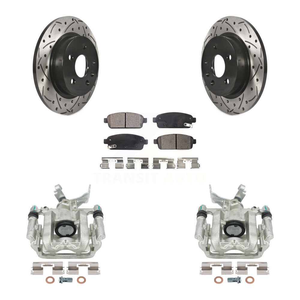 Rear Disc Brake Coated Caliper Drilled Slotted Rotors And Semi-Metallic Pads Kit For Chevrolet Buick Encore Sonic Trax KCD-100452P by Transit Auto