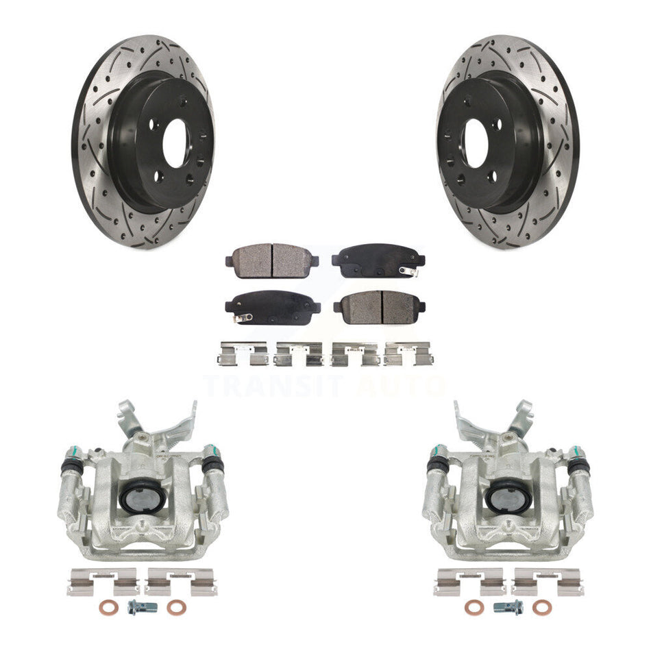 Rear Disc Brake Coated Caliper Drilled Slotted Rotors And Semi-Metallic Pads Kit For Chevrolet Buick Encore Sonic Trax KCD-100452P