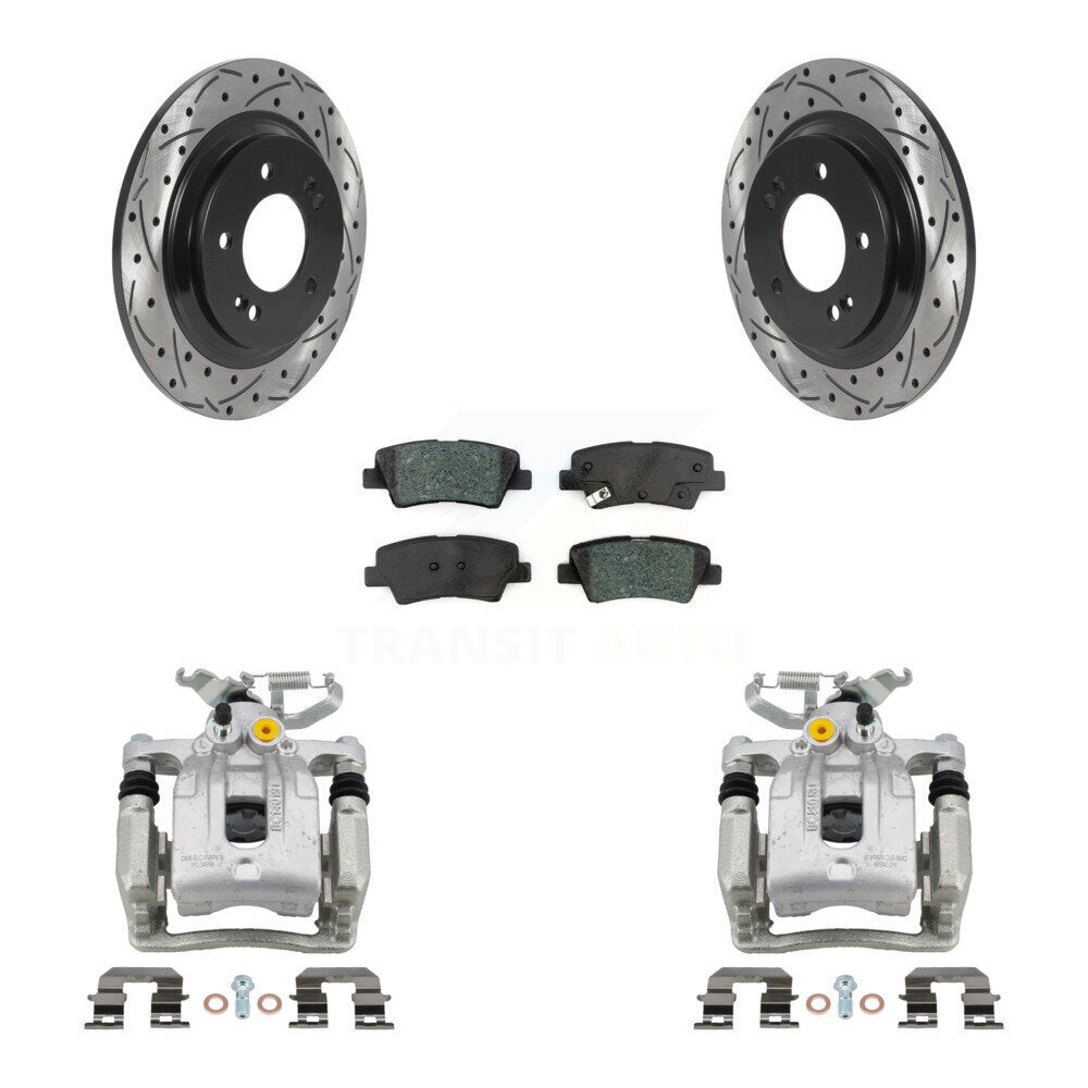 Rear Brake Caliper Drill Slotted Rotors Semi-Metallic Pad Kit For Hyundai Ioniq Kia Niro KCD-100452S