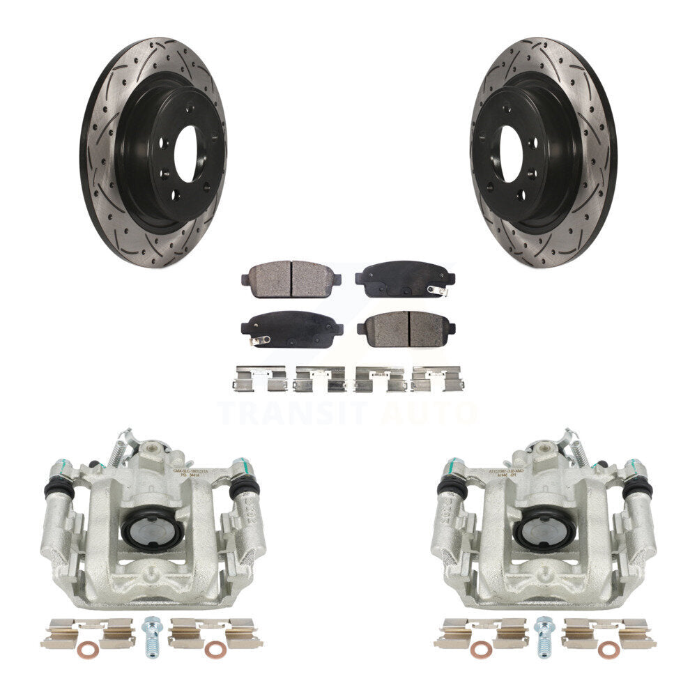 Rear Disc Brake Coated Caliper Drilled Slotted Rotors And Semi-Metallic Pads Kit For Chevrolet Cruze Volt Cadillac ELR KCD-100453P by Transit Auto