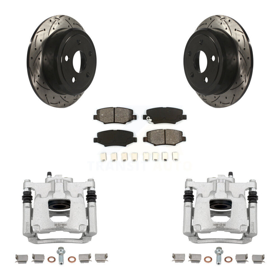 Rear Disc Brake Coated Caliper Drilled Slotted Rotors And Semi-Metallic Pads Kit For Jeep Wrangler JK KCD-100453S