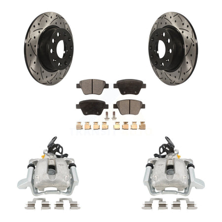 Rear Disc Brake Coated Caliper Drilled Slotted Rotors And Ceramic Pads Kit For 2010 Volkswagen Jetta TDI Cup Edition with 2.0L DIESEL engine With 272mm Diameter Rotor KCD-100453T by Transit Auto