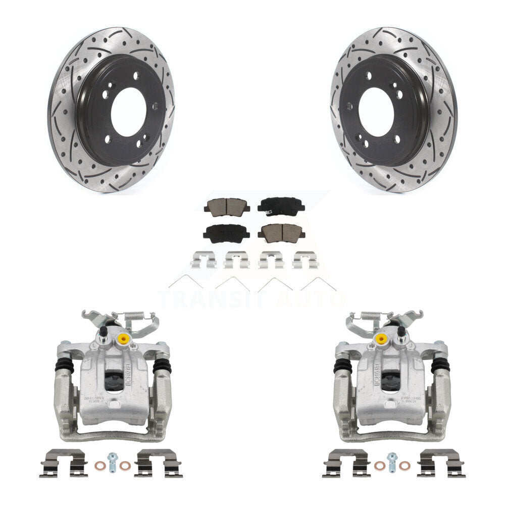 Rear Brake Caliper Drilled Slot Rotor Ceramic Pad Kit For Hyundai Elantra Kia Niro Ioniq KCD-100454C
