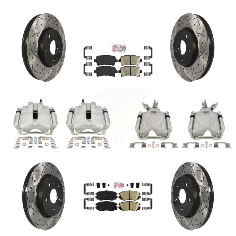 Front Rear Disc Brake Coated Caliper Drilled Slotted Rotors And Ceramic Pads Kit (10Pc) For 2014-2015 Chevrolet Malibu 2.0L with Turbocharged With 17" Factory Wheels KCD-100454N