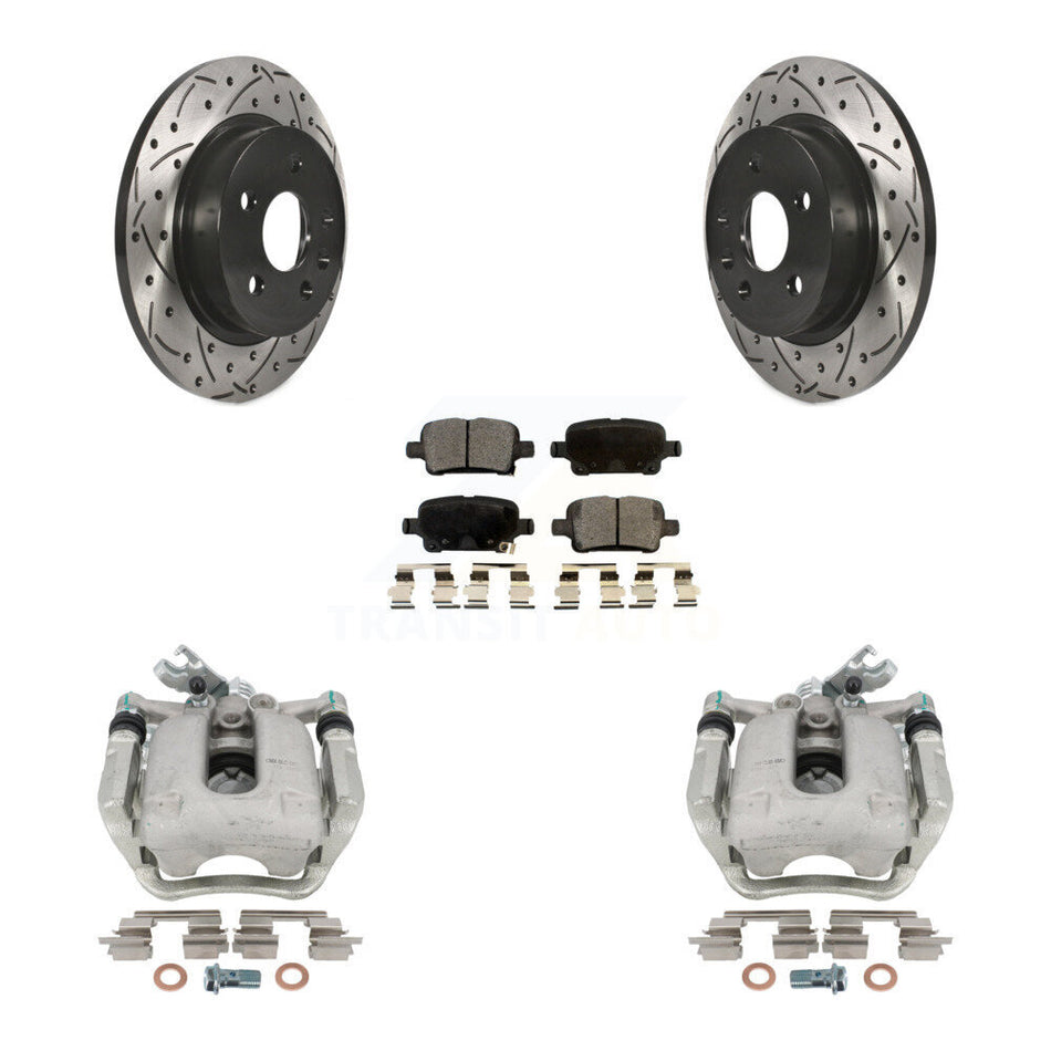 Rear Disc Brake Coated Caliper Drilled Slotted Rotors And Semi-Metallic Pads Kit For 2016 Chevrolet Cruze With 268mm Diameter Rotor KCD-100454P