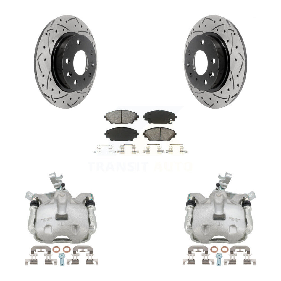 Rear Disc Brake Coated Caliper Drilled Slotted Rotors And Semi-Metallic Pads Kit For 2014-2016 Mazda 3 Sport Vehicles Manufactured In Japan 2.5L/2.0L KCD-100454S