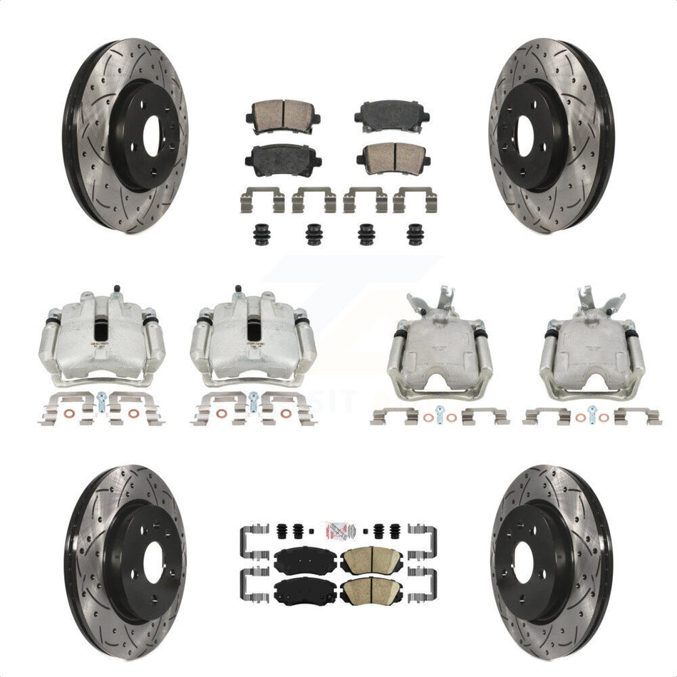 Front Rear Disc Brake Coated Caliper Drilled Slotted Rotors And Ceramic Pads Kit (10Pc) For 2014-2015 Chevrolet Malibu 2.0L with Turbocharged With 17" Factory Wheels KCD-100455N by Transit Auto