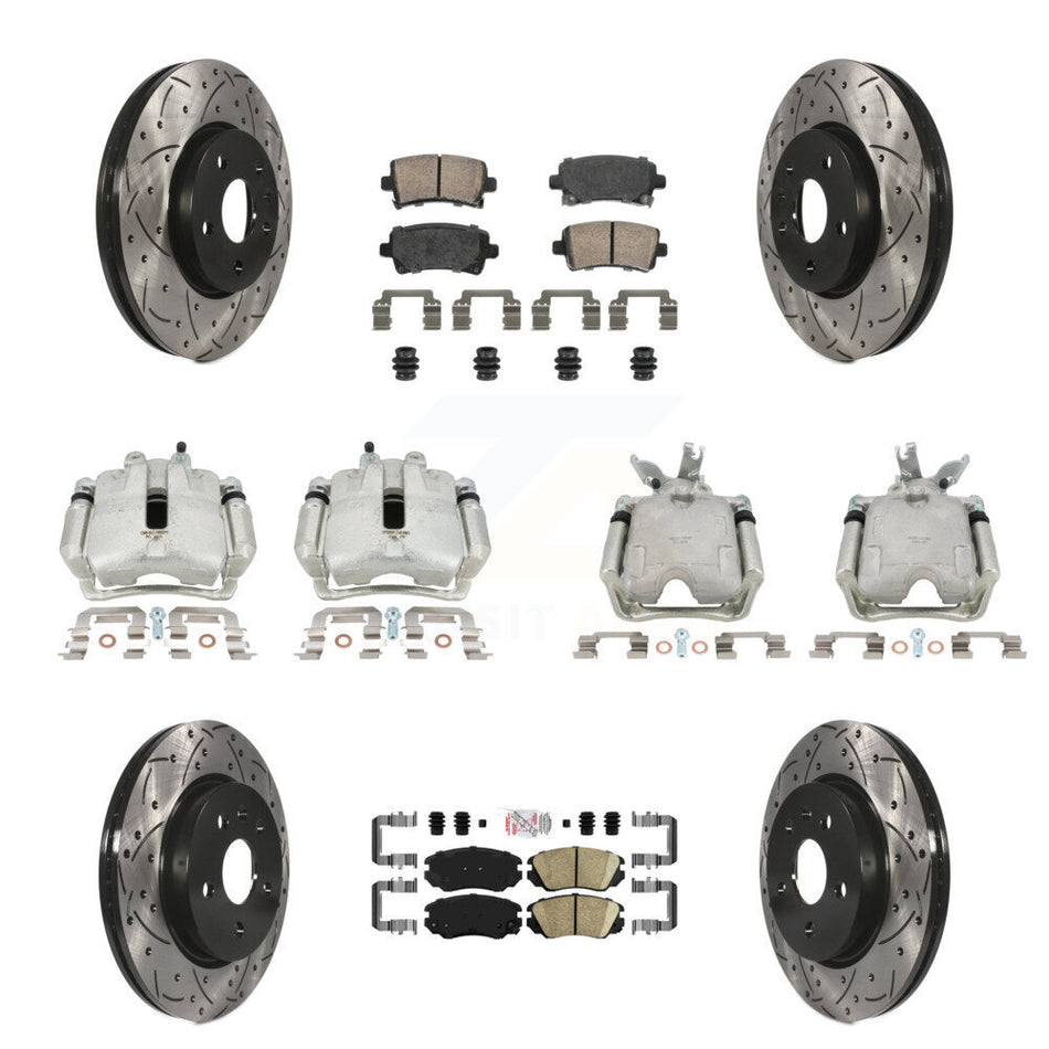 Front Rear Disc Brake Coated Caliper Drilled Slotted Rotors And Ceramic Pads Kit (10Pc) For 2014-2015 Chevrolet Malibu 2.0L with Turbocharged With 17" Factory Wheels KCD-100455N