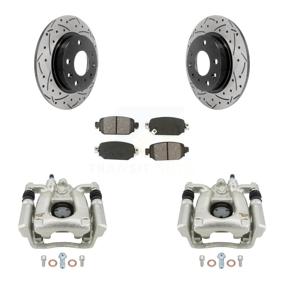 Rear Disc Brake Coated Caliper Drill Slot Rotors Semi-Metallic Pad Kit For Mazda 3 Sport KCD-100456S