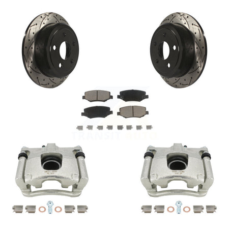 Rear Disc Brake Coated Caliper Drilled Slotted Rotors And Ceramic Pads Kit For Jeep Wrangler JK KCD-100457C by Transit Auto